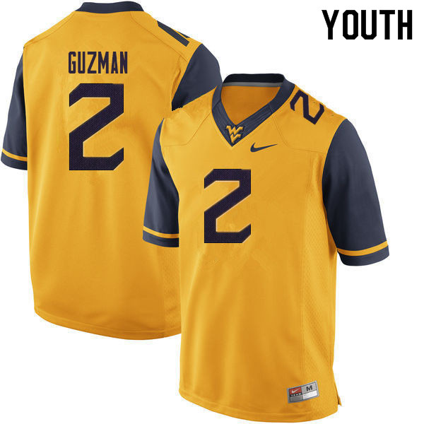 2020 Youth #2 Noah Guzman West Virginia Mountaineers College Football Jerseys Sale-Yellow - Click Image to Close